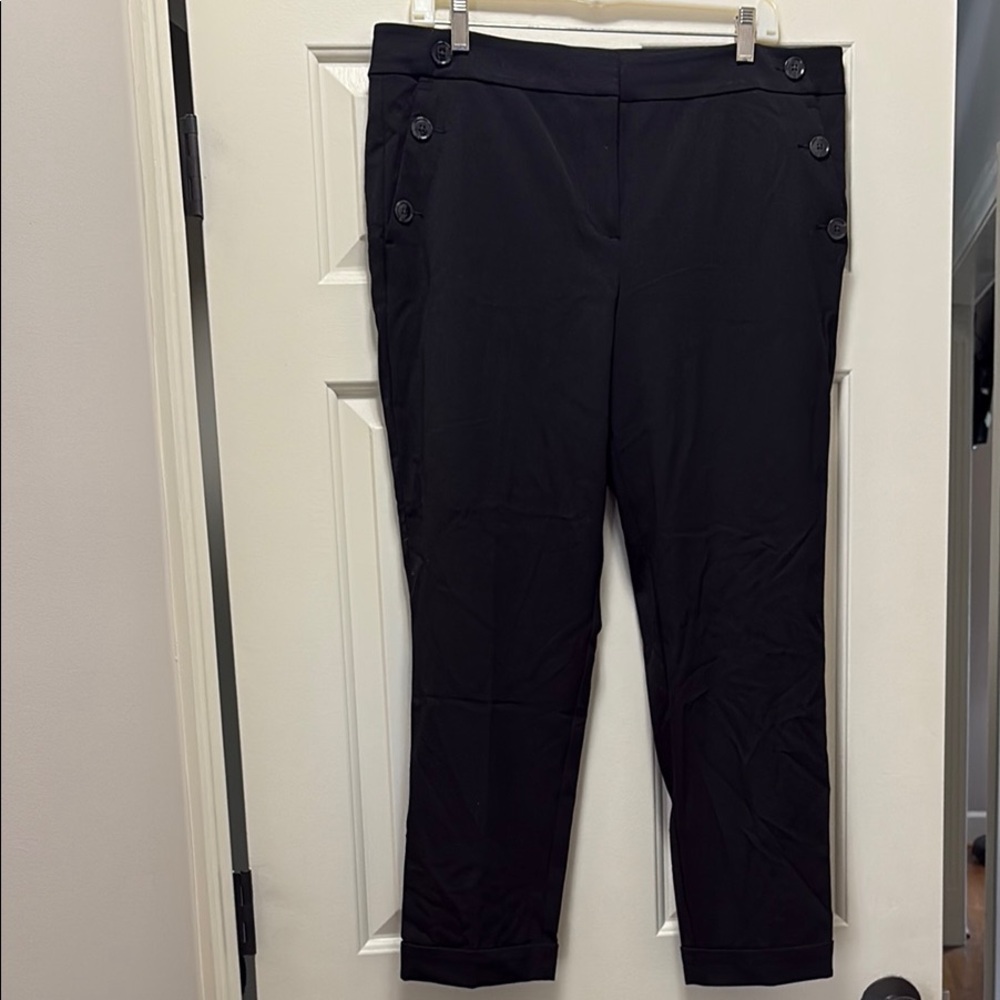 LOFT Black Cropped Pants with Button Details